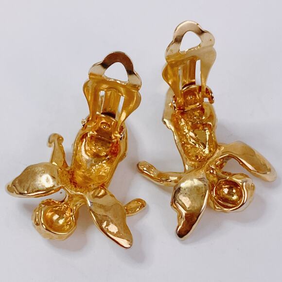 VTG Two-Tone Cherub Angel Clip On Earrings Baroque Revival Figural Romantic - Picture 9 of 11
